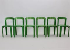 Mid Century Modern Green Set of Six Vintage Dining Chairs by Bruno Rey