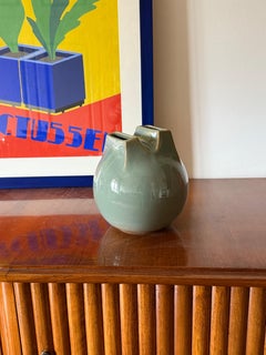 Mid-century Modern green spherical gres vase, Franco Bucci Italy ca. 1970