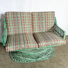 Mid Century Modern Green Spun Fiberglass Bench/Love Seat With Cushions