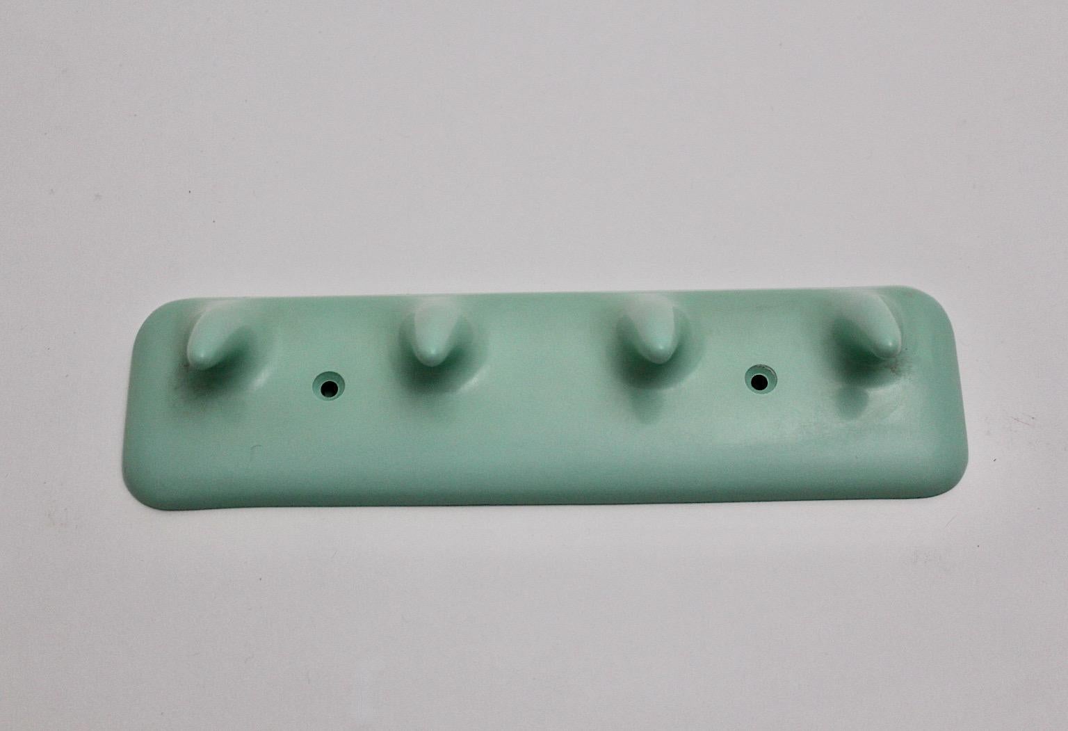 Italian Mid-Century Modern Green Turquoise Plastic Vintage Coat Rack, 1950s, Italy For Sale