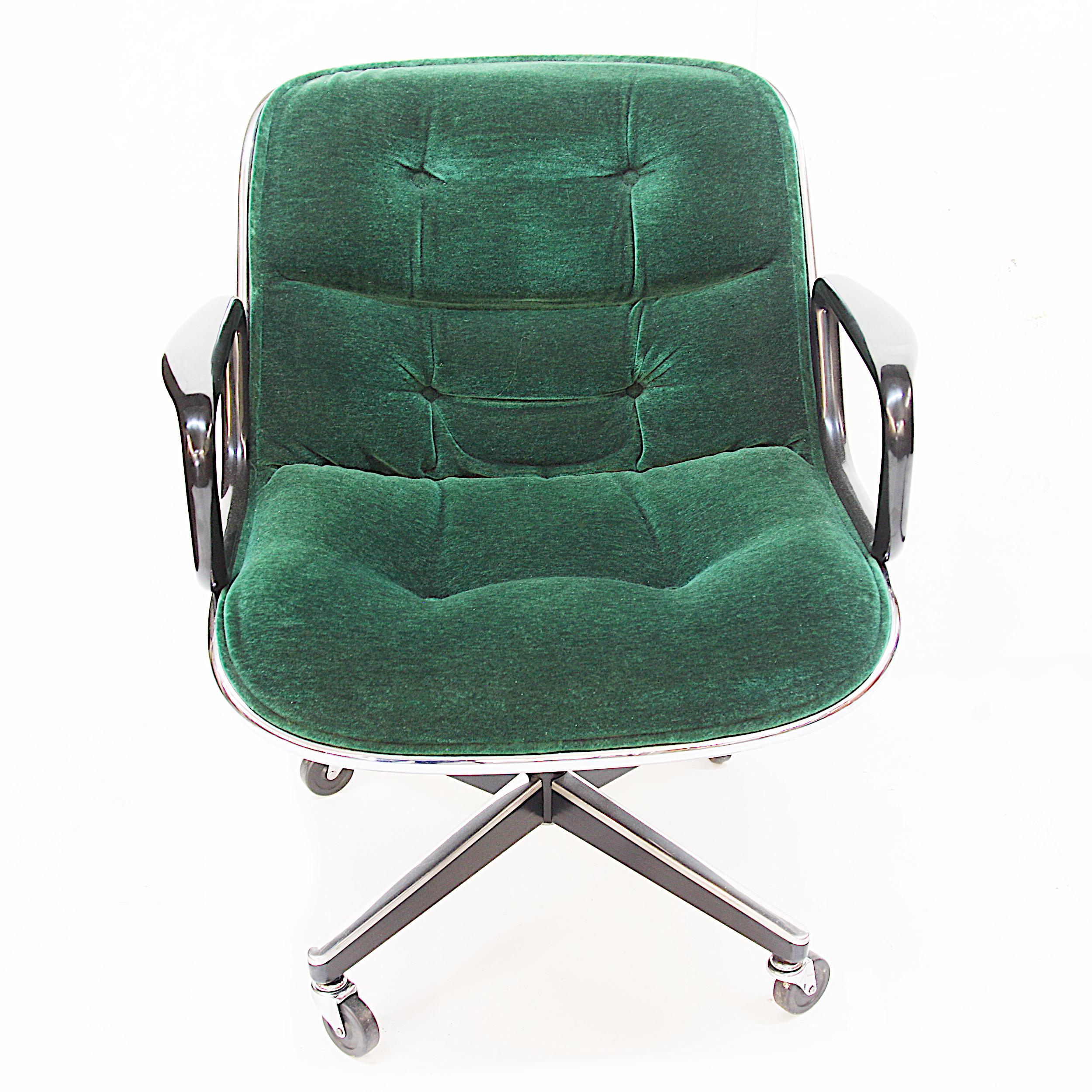 American Mid-Century Modern Green Velour Desk Chair by Charles Pollock for Knoll Studios