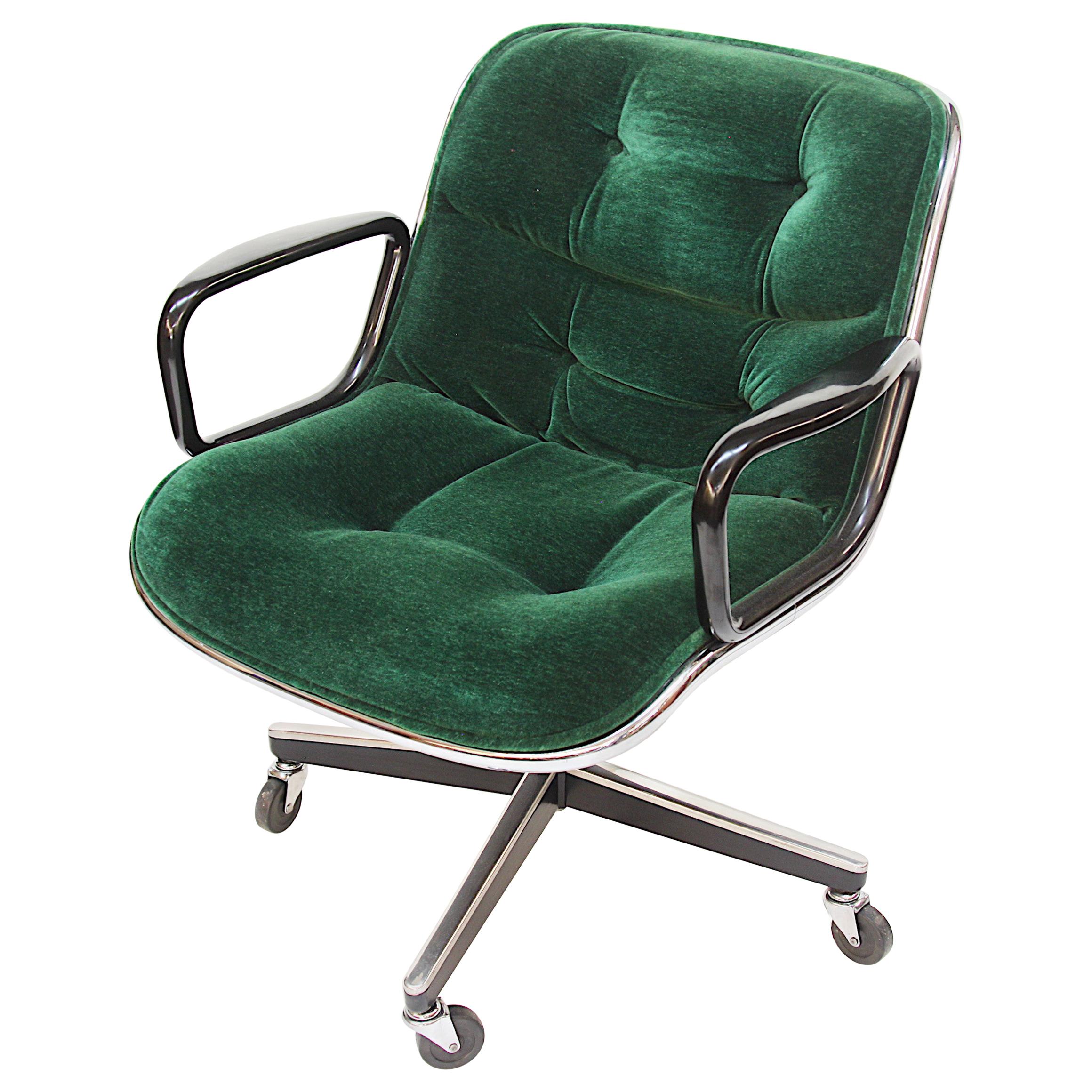 Mid-Century Modern Green Velour Desk Chair by Charles Pollock for Knoll Studios