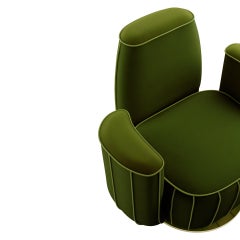 Modern Green Velvet Armchair Cactus Shape with Gold Swivel Base
