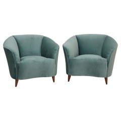 Vintage Mid-Century Modern Green Velvet Armchairs, Italy, 1950