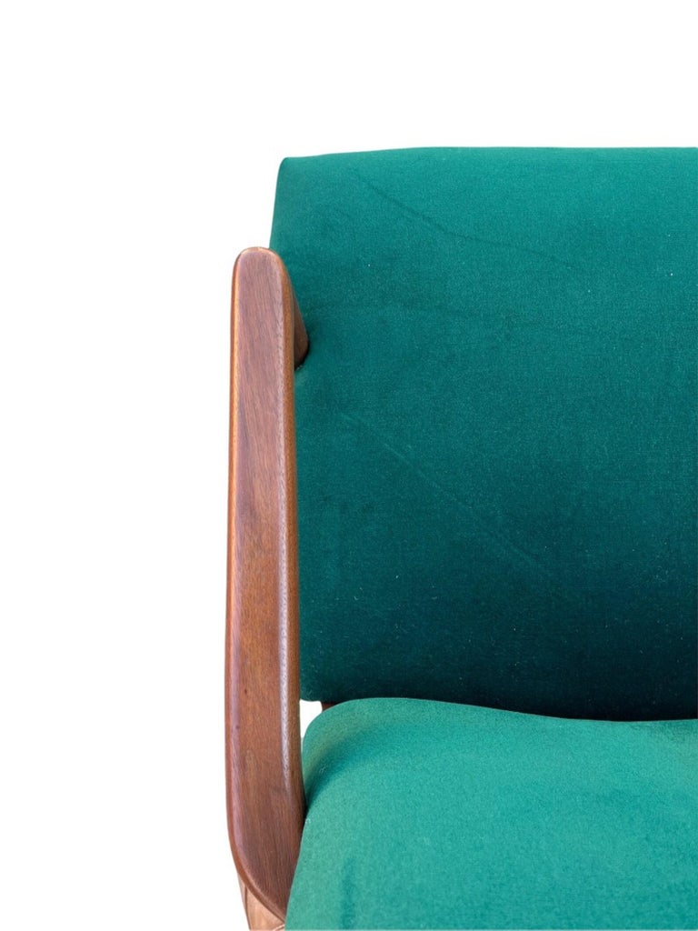 MidCentury Modern Green Velvet Chair with Wood Base at 1stDibs