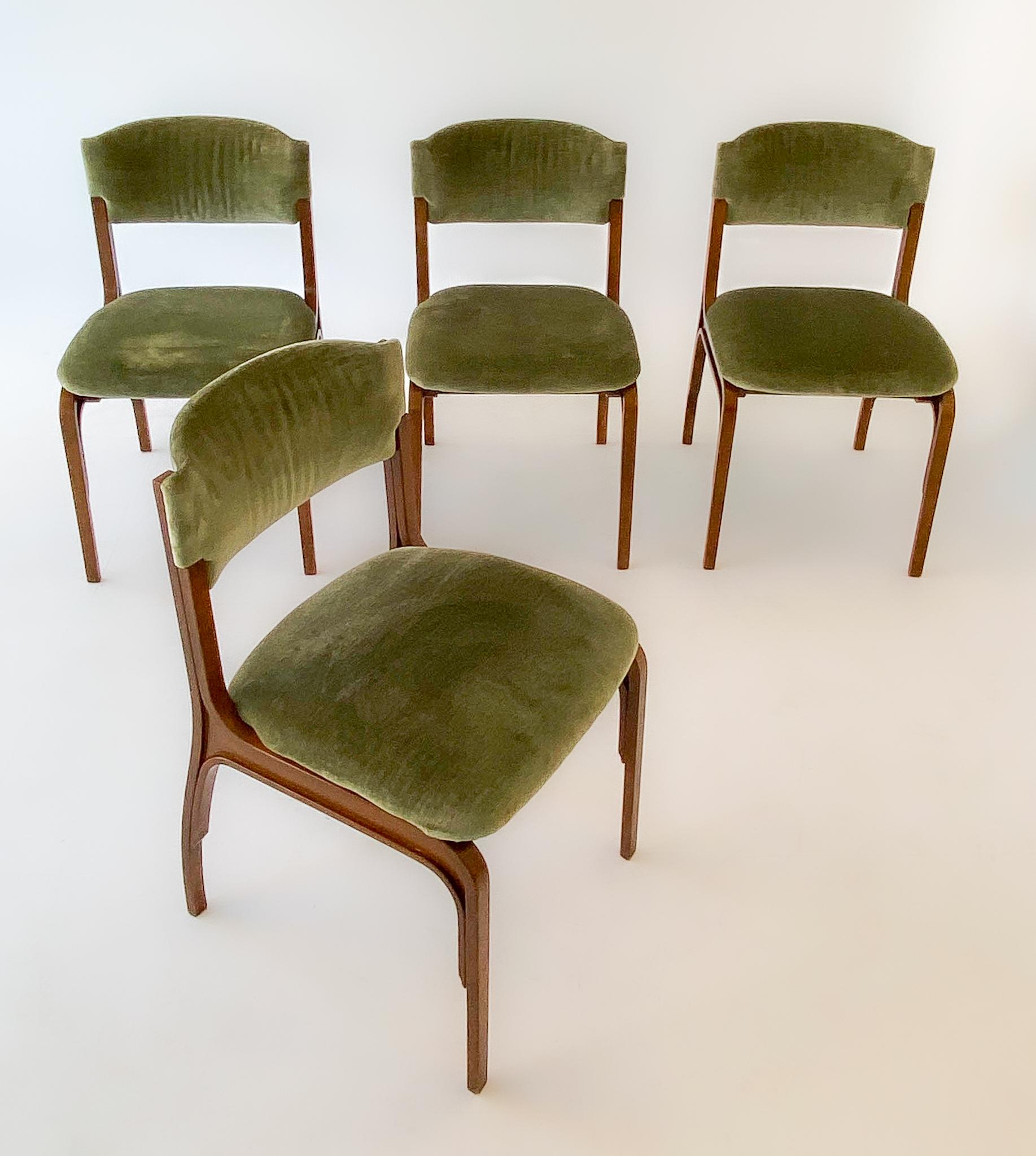Italian Mid-Century Modern Velvet Dining Chairs by Gianfranco Frattini, Italy 1960s