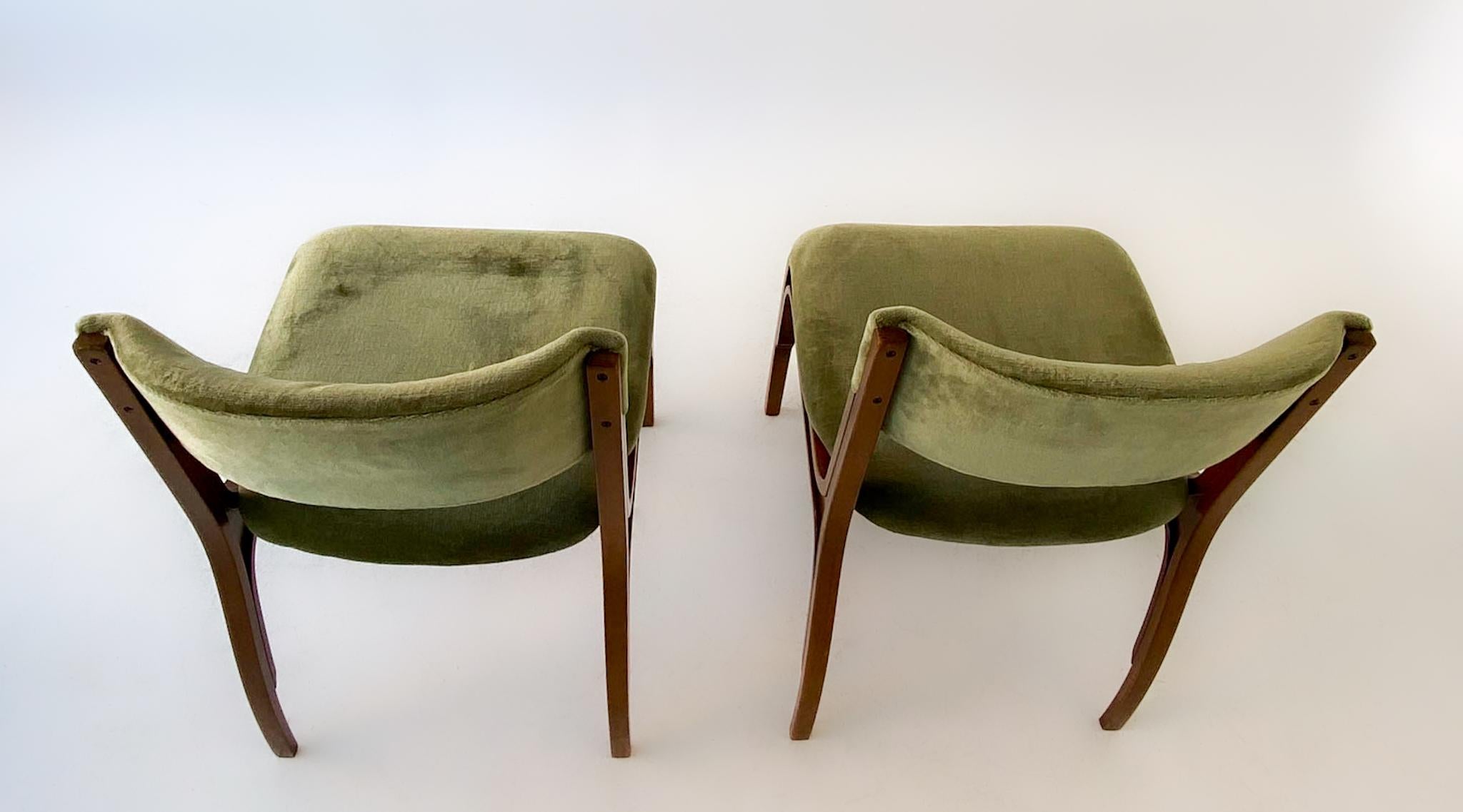 Nutwood Mid-Century Modern Velvet Dining Chairs by Gianfranco Frattini, Italy 1960s