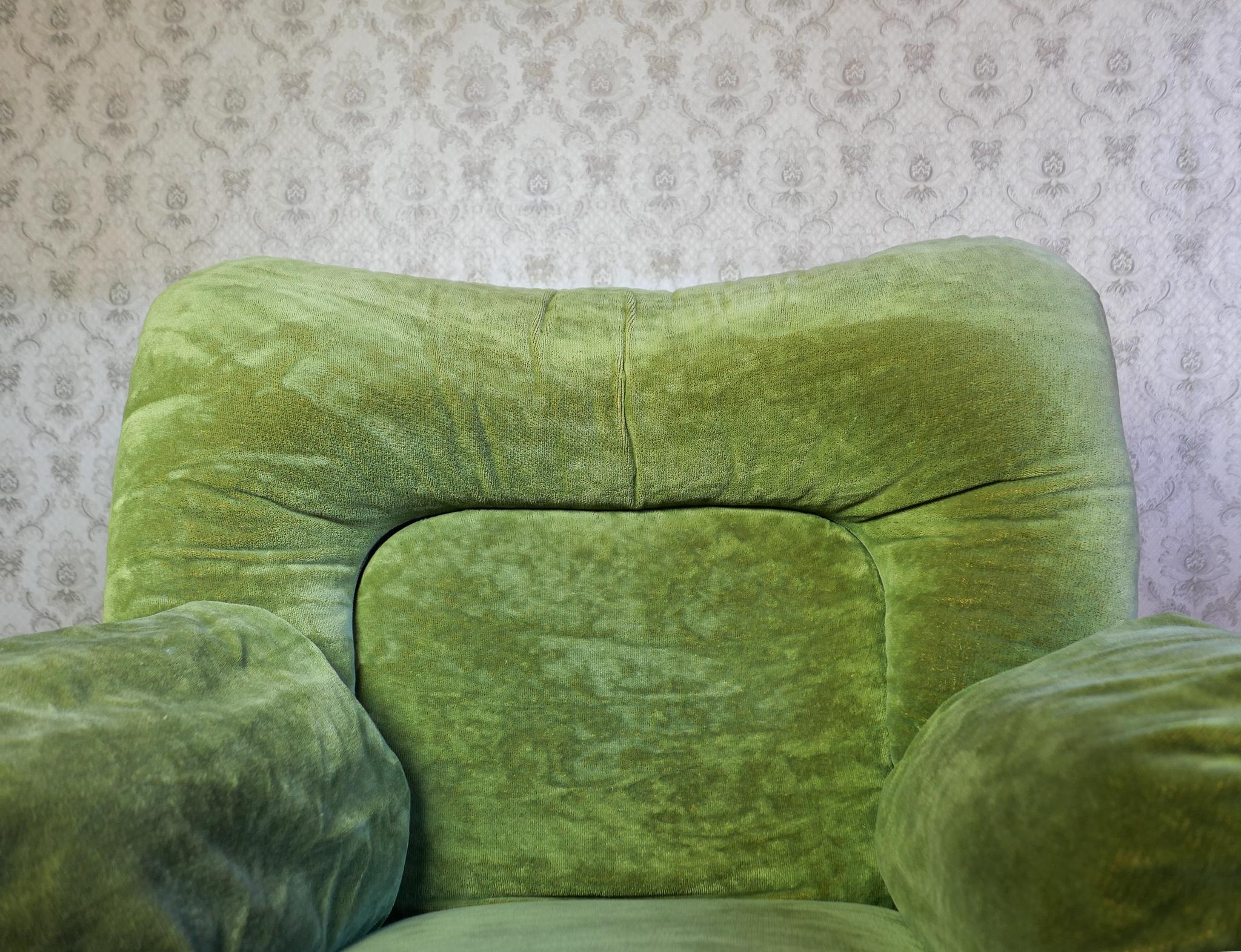 Mid Century Modern Green Velvet Lounge Chair by Michel Cadestin, France 1970s 5