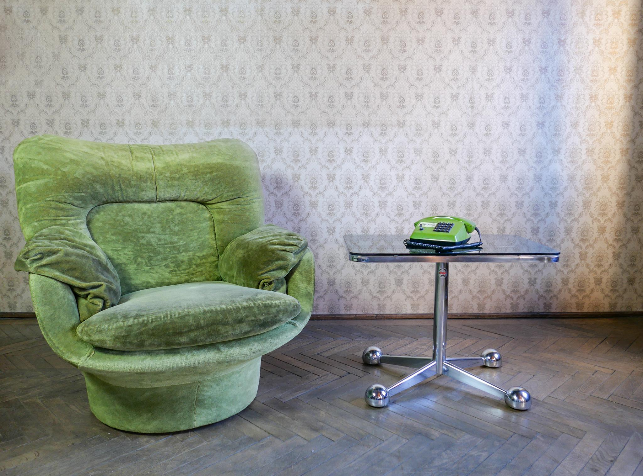 Mid Century Modern Green Velvet Lounge Chair by Michel Cadestin, France 1970s 7