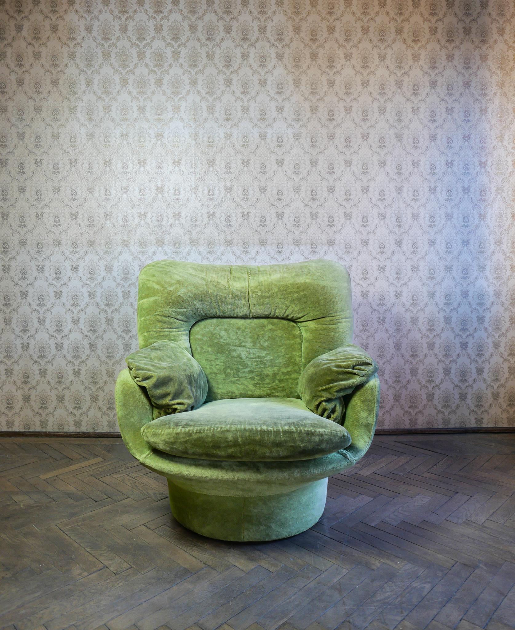 French Mid Century Modern Green Velvet Lounge Chair by Michel Cadestin, France 1970s