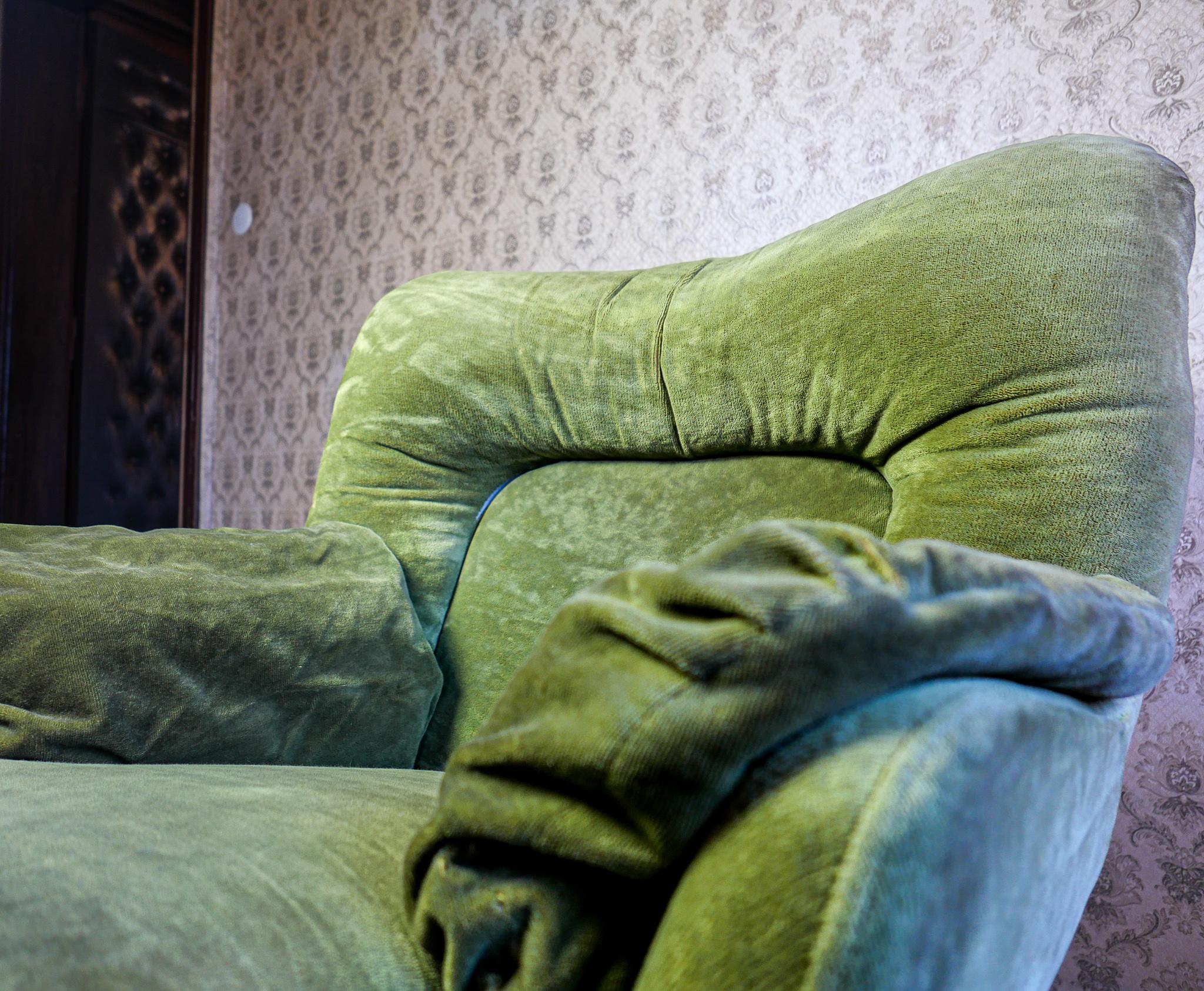 Late 20th Century Mid Century Modern Green Velvet Lounge Chair by Michel Cadestin, France 1970s