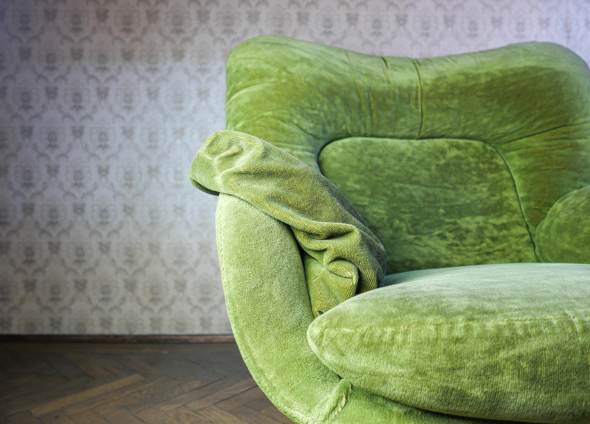 Mid Century Modern Green Velvet Lounge Chair by Michel Cadestin, France 1970s 3