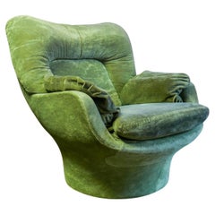 Vintage Mid Century Modern Green Velvet Lounge Chair by Michel Cadestin, France 1970s