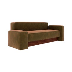 Mid-Century Modern Green Velvet Sofa, Geometric Shape Asymmetric Armrest