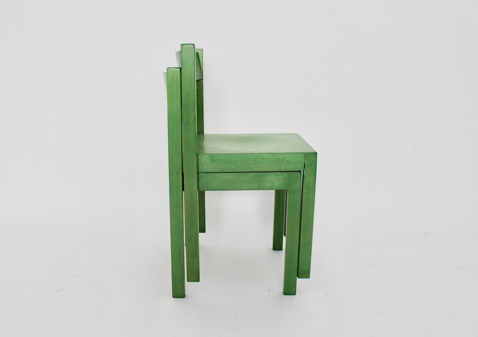 Mid-Century Modern Green Vintage Dining Chairs by Carl Auböck 1956 Vienna For Sale 3