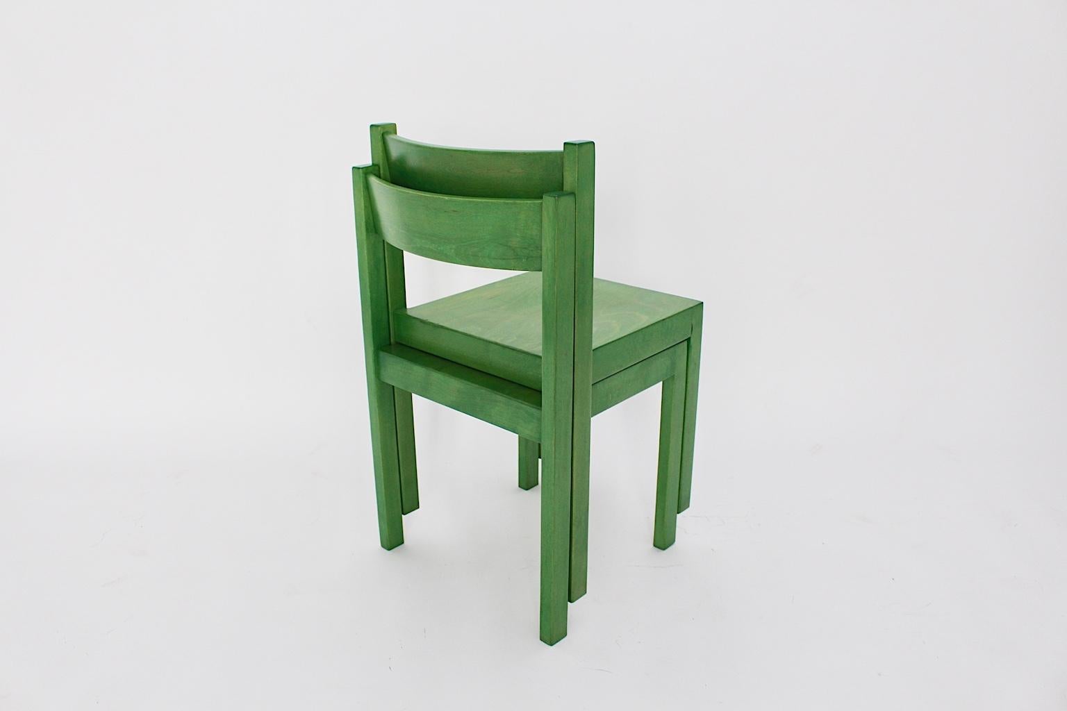 Mid-Century Modern Green Vintage Dining Chairs by Carl Auböck 1956 Vienna For Sale 4