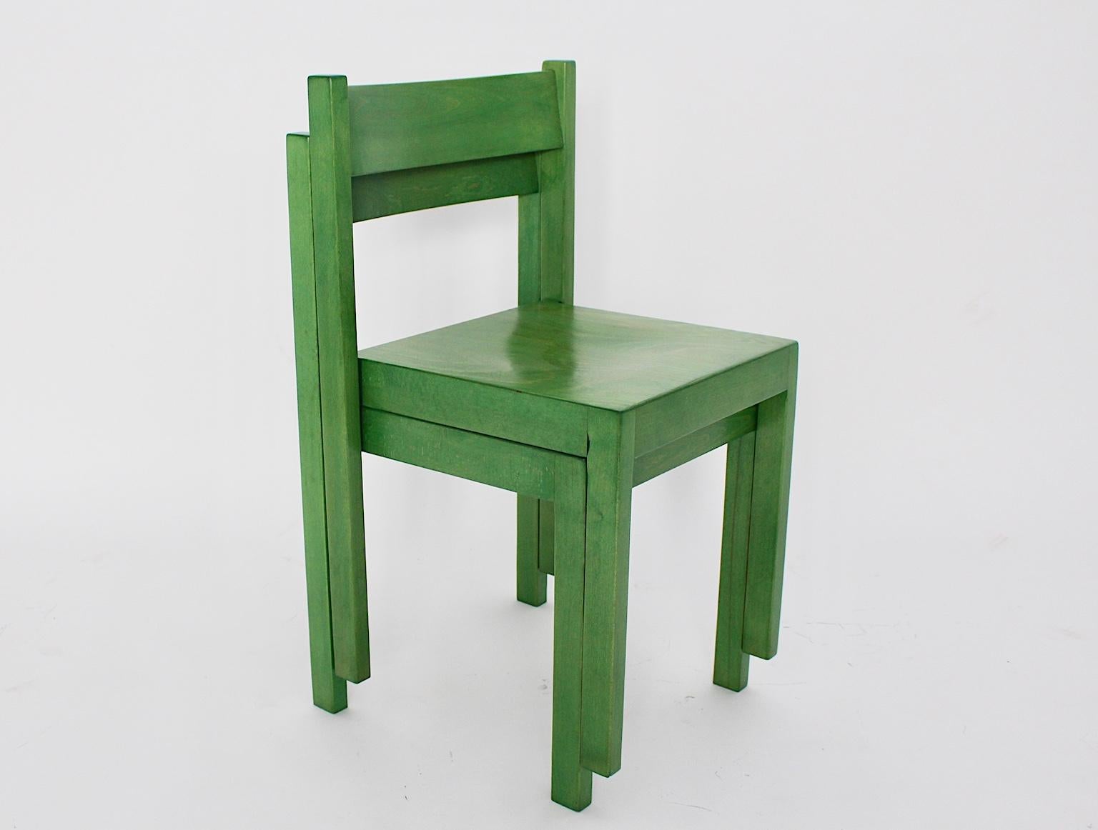 Mid-Century Modern Green Vintage Dining Chairs by Carl Auböck 1956 Vienna For Sale 5