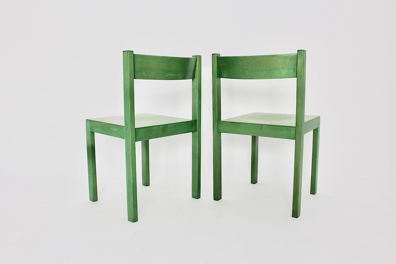 Austrian Mid-Century Modern Green Vintage Dining Chairs by Carl Auböck 1956 Vienna For Sale