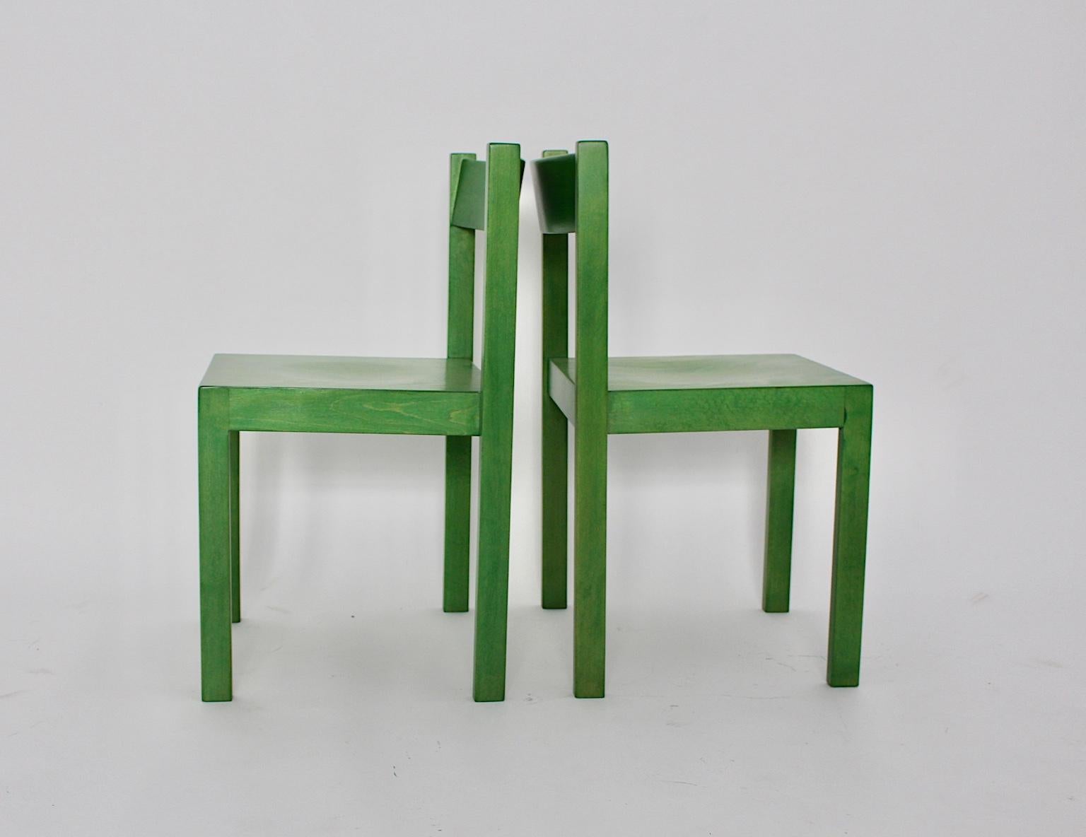 Stained Mid-Century Modern Green Vintage Dining Chairs by Carl Auböck 1956 Vienna For Sale