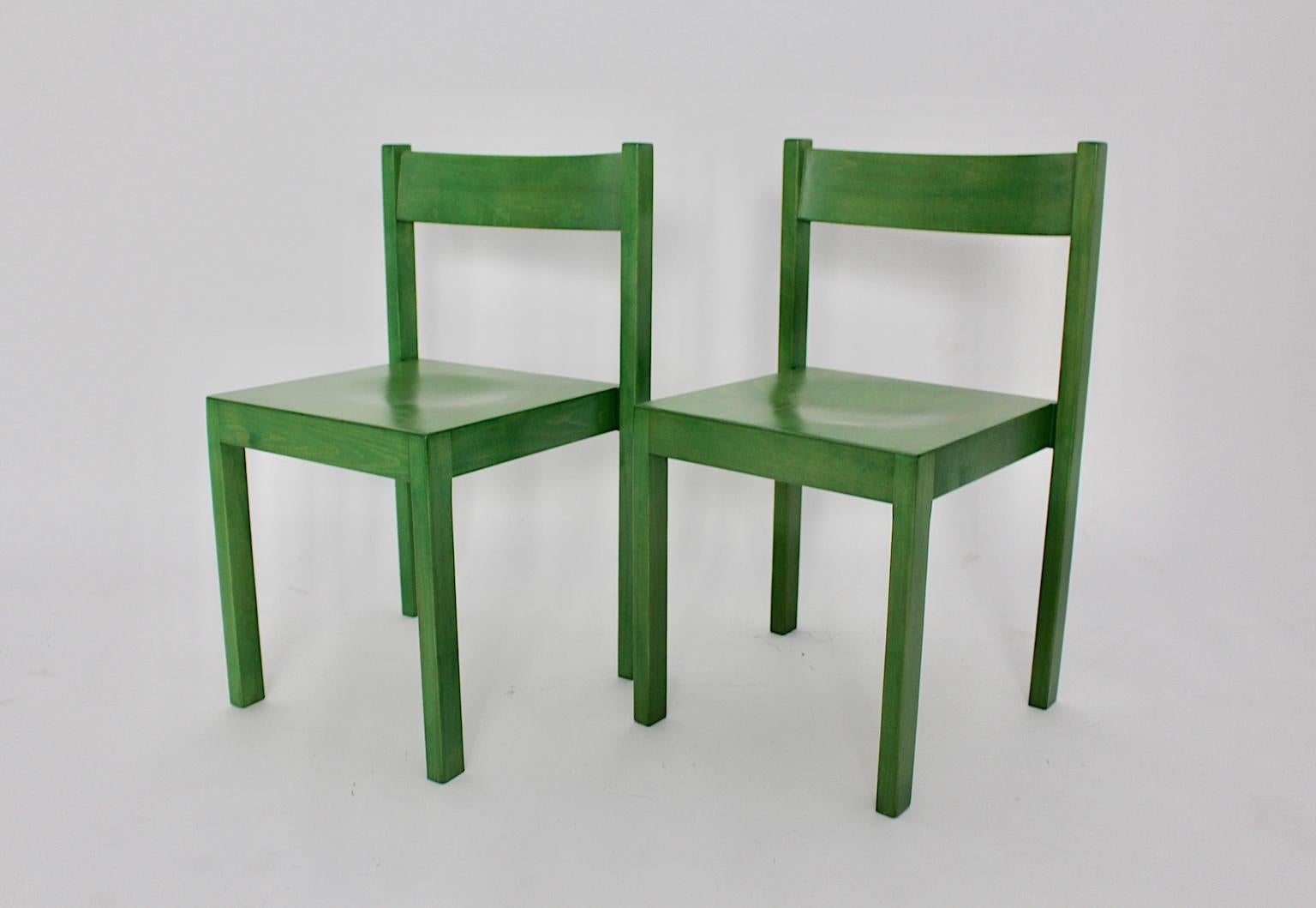 Beech Mid-Century Modern Green Vintage Dining Chairs by Carl Auböck 1956 Vienna For Sale