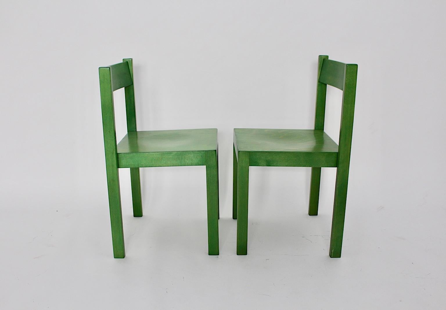 Mid-Century Modern Green Vintage Dining Chairs by Carl Auböck 1956 Vienna For Sale 2