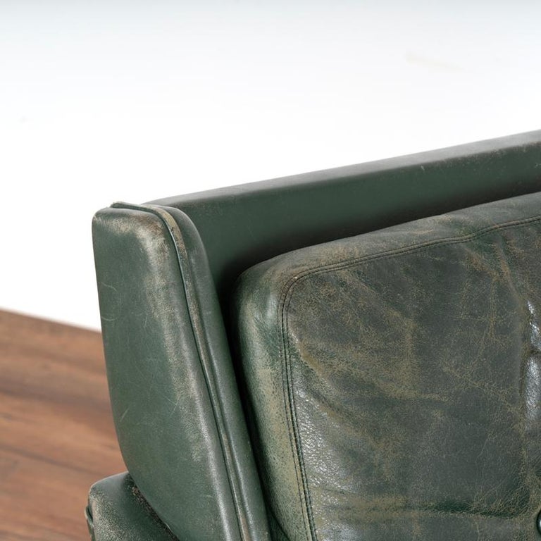 MidCentury Modern Green Vintage Leather Three Seat Sofa and Arm Chair from Denm at 1stDibs