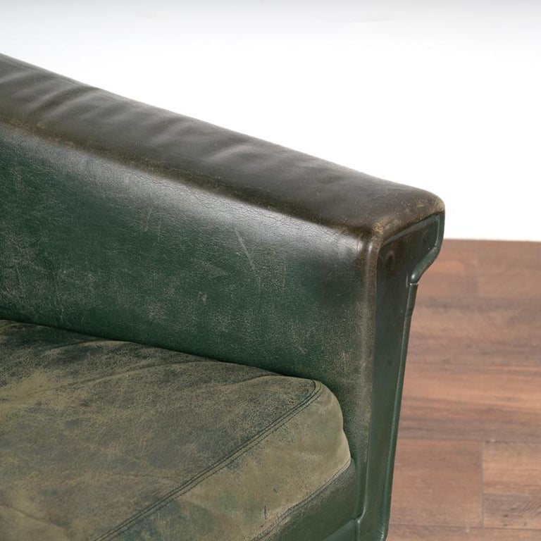 MidCentury Modern Green Vintage Leather Three Seat Sofa and Arm Chair