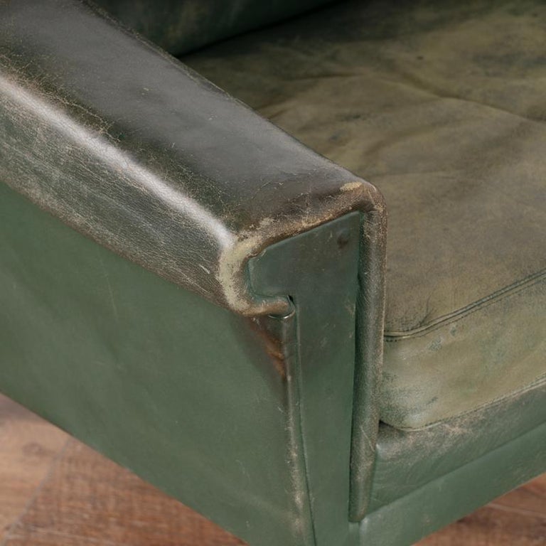 MidCentury Modern Green Vintage Leather Three Seat Sofa and Arm Chair from Denm at 1stDibs