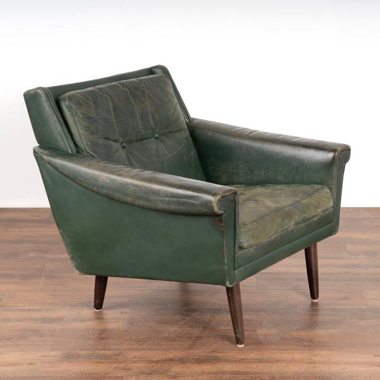 MidCentury Modern Green Vintage Leather Three Seat Sofa and Arm Chair from Denm at 1stDibs