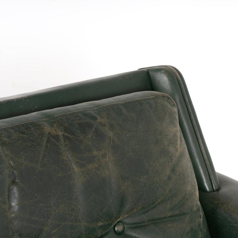 MidCentury Modern Green Vintage Leather Three Seat Sofa and Arm Chair from Denm at 1stDibs