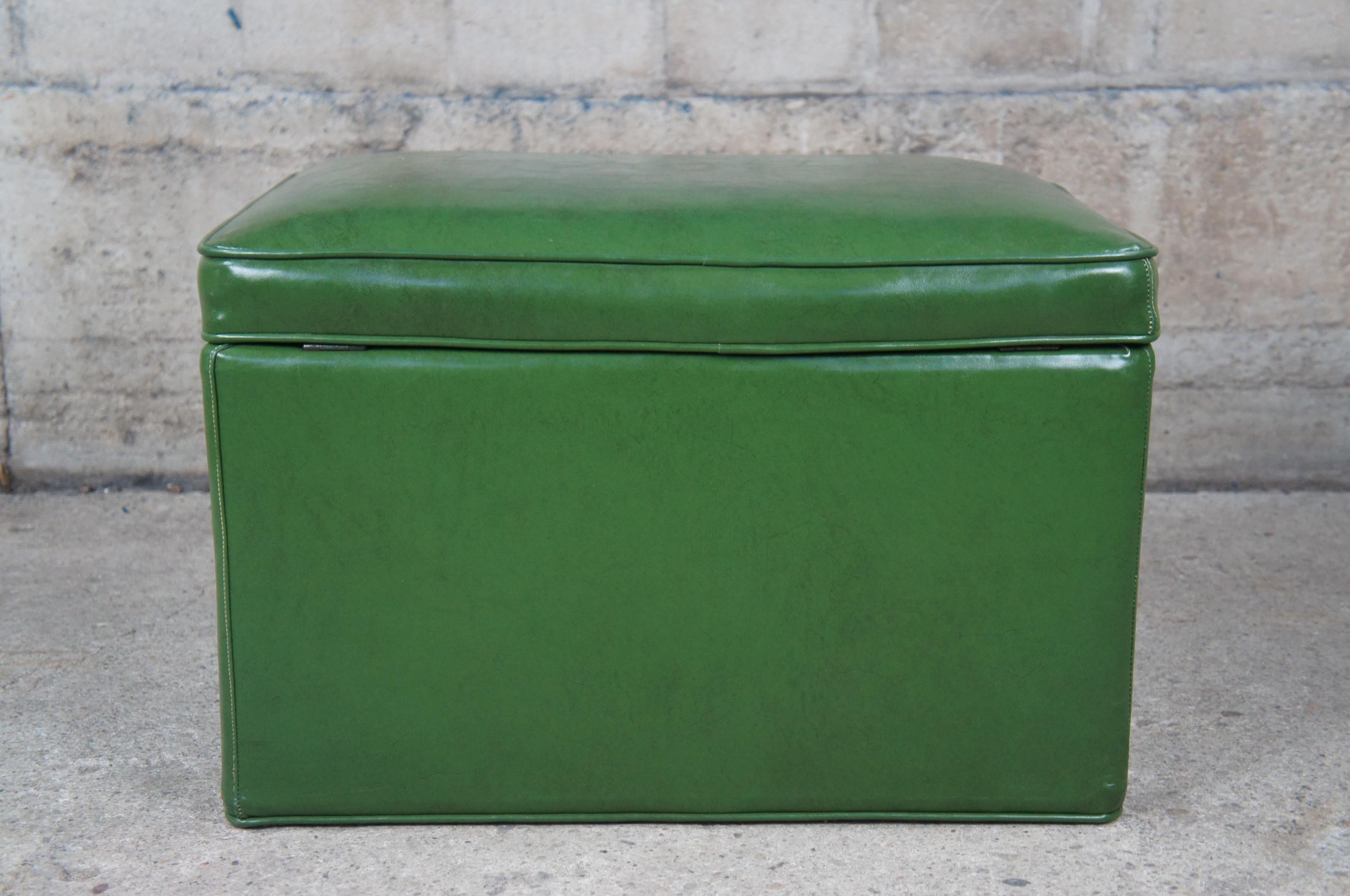 Mid-Century Modern Green Vinyl Rectangular Storage Ottoman Footstool Bench Retro 2