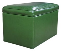 Mid-Century Modern Green Vinyl Rectangular Storage Ottoman Footstool Bench Retro