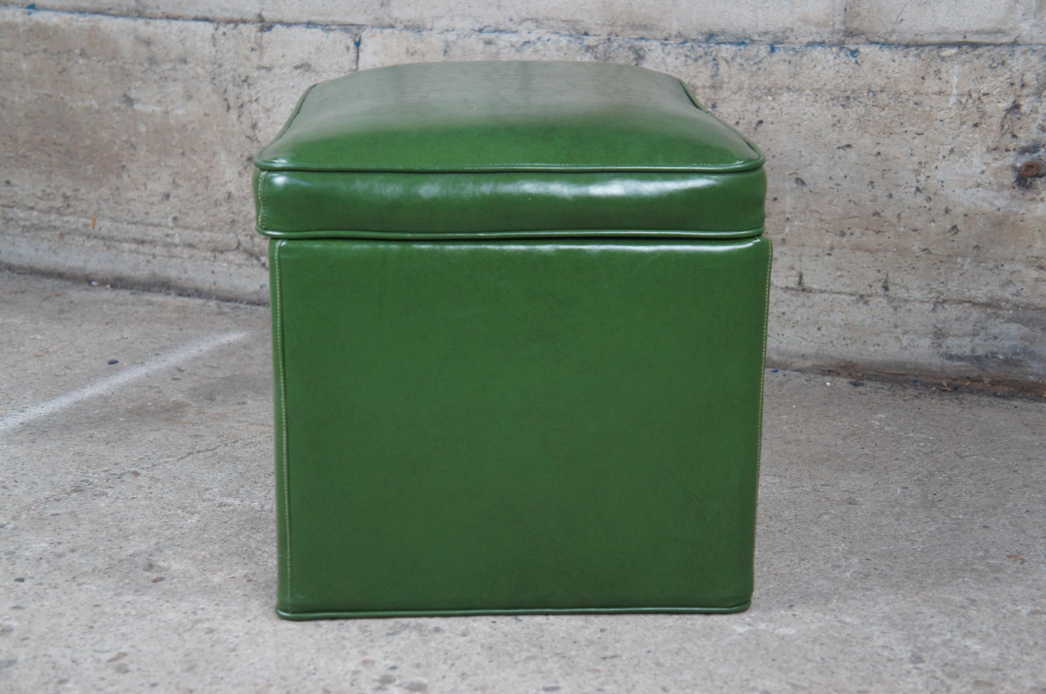 Faux Leather Mid-Century Modern Green Vinyl Rectangular Storage Ottoman Footstool Bench Retro