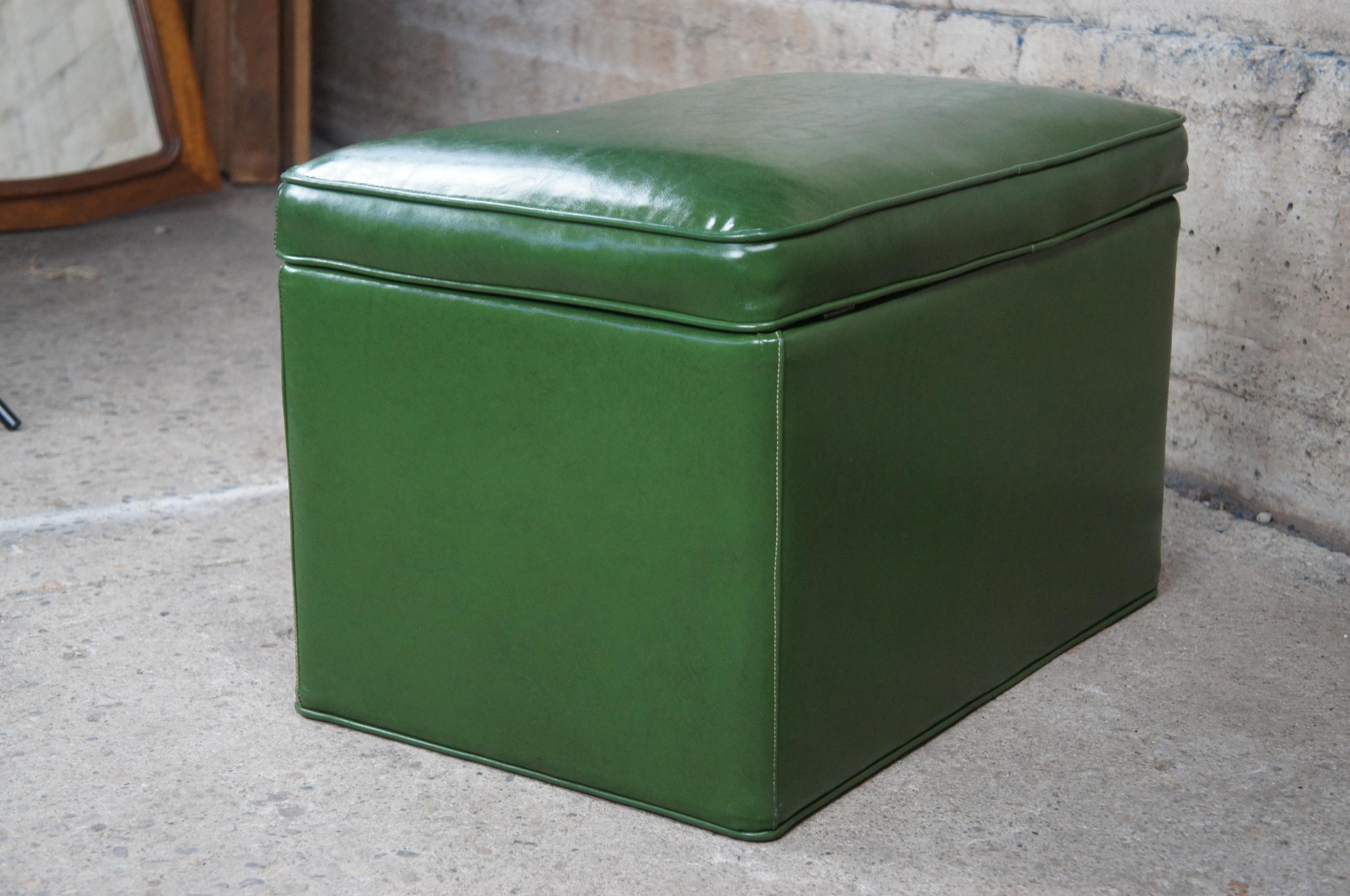 Mid-Century Modern Green Vinyl Rectangular Storage Ottoman Footstool Bench Retro 1