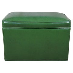 Mid-Century Modern Green Vinyl Rectangular Storage Ottoman Footstool Bench Retro