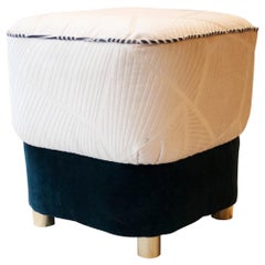 Mid-Century Modern Green White Brass Italian Pouf, 1950