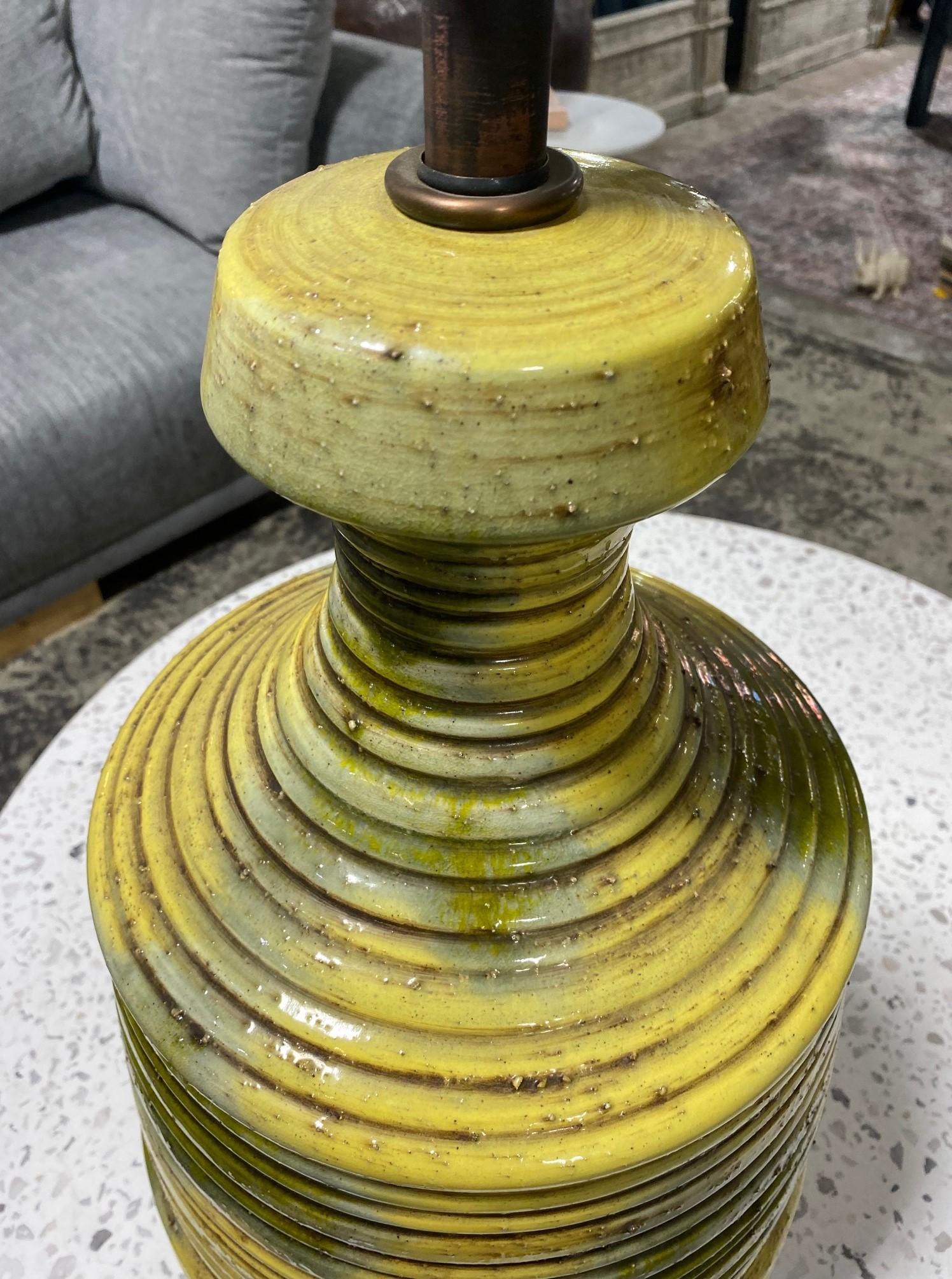 Mid-Century Modern Green Yellow Lava Glazed Studio Ceramic Pottery Table Lamps For Sale 11