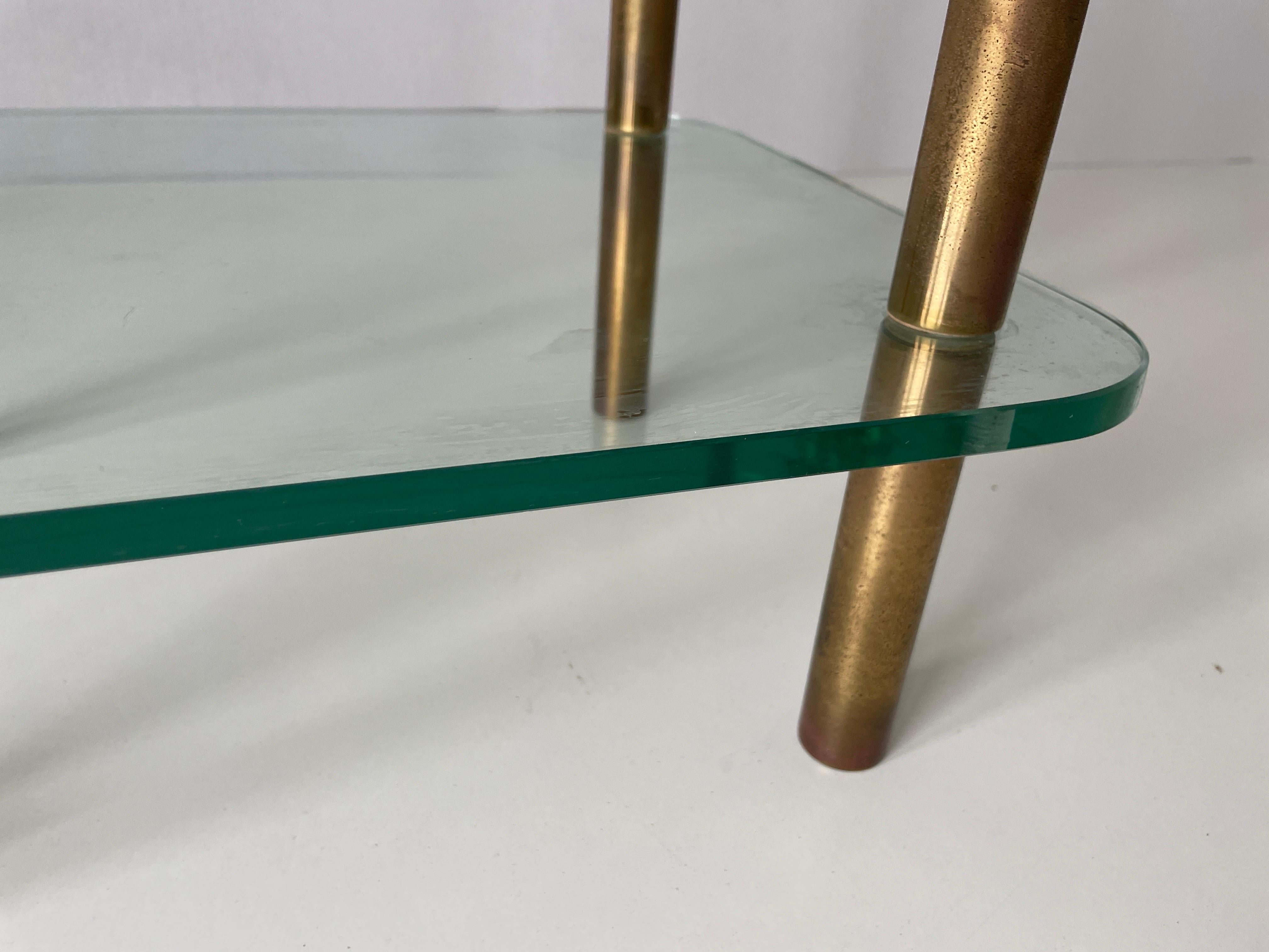 Mid-century Modern Greenish Thick Glass and Brass Side Table, 1960s, Italy For Sale 5