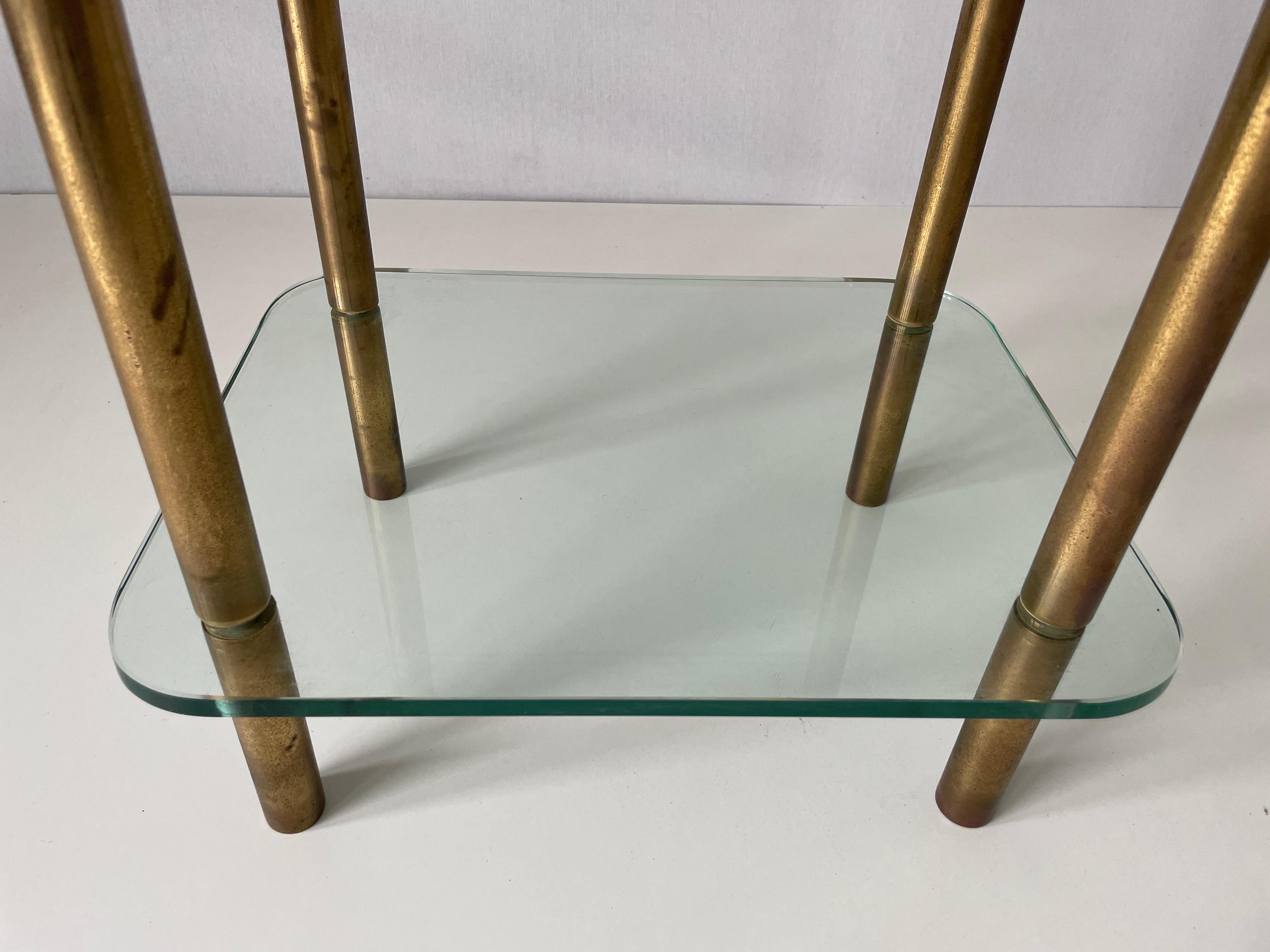Mid-century Modern Greenish Thick Glass and Brass Side Table, 1960s, Italy For Sale 6
