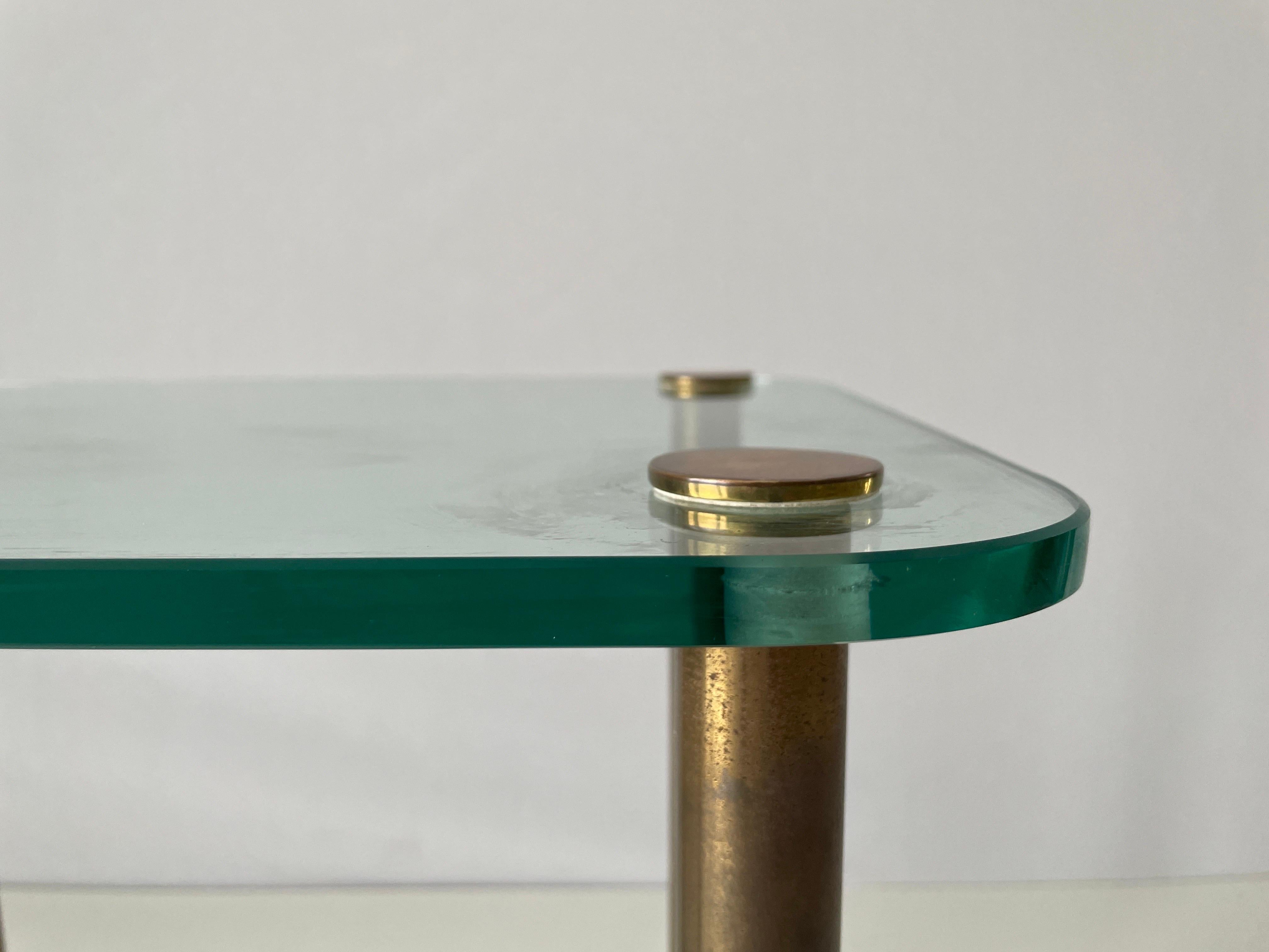Mid-century Modern Greenish Thick Glass and Brass Side Table, 1960s, Italy For Sale 7