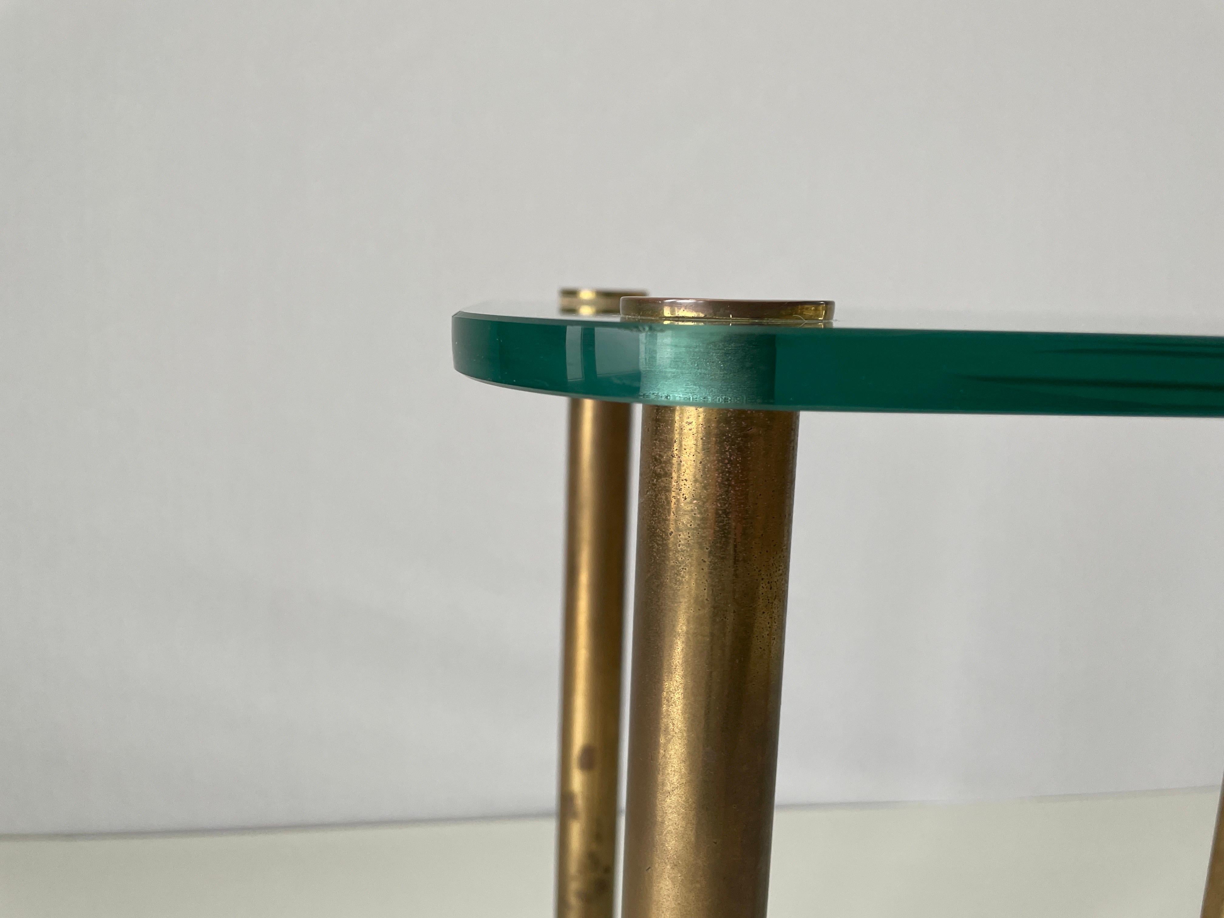 Mid-century Modern Greenish Thick Glass and Brass Side Table, 1960s, Italy For Sale 8