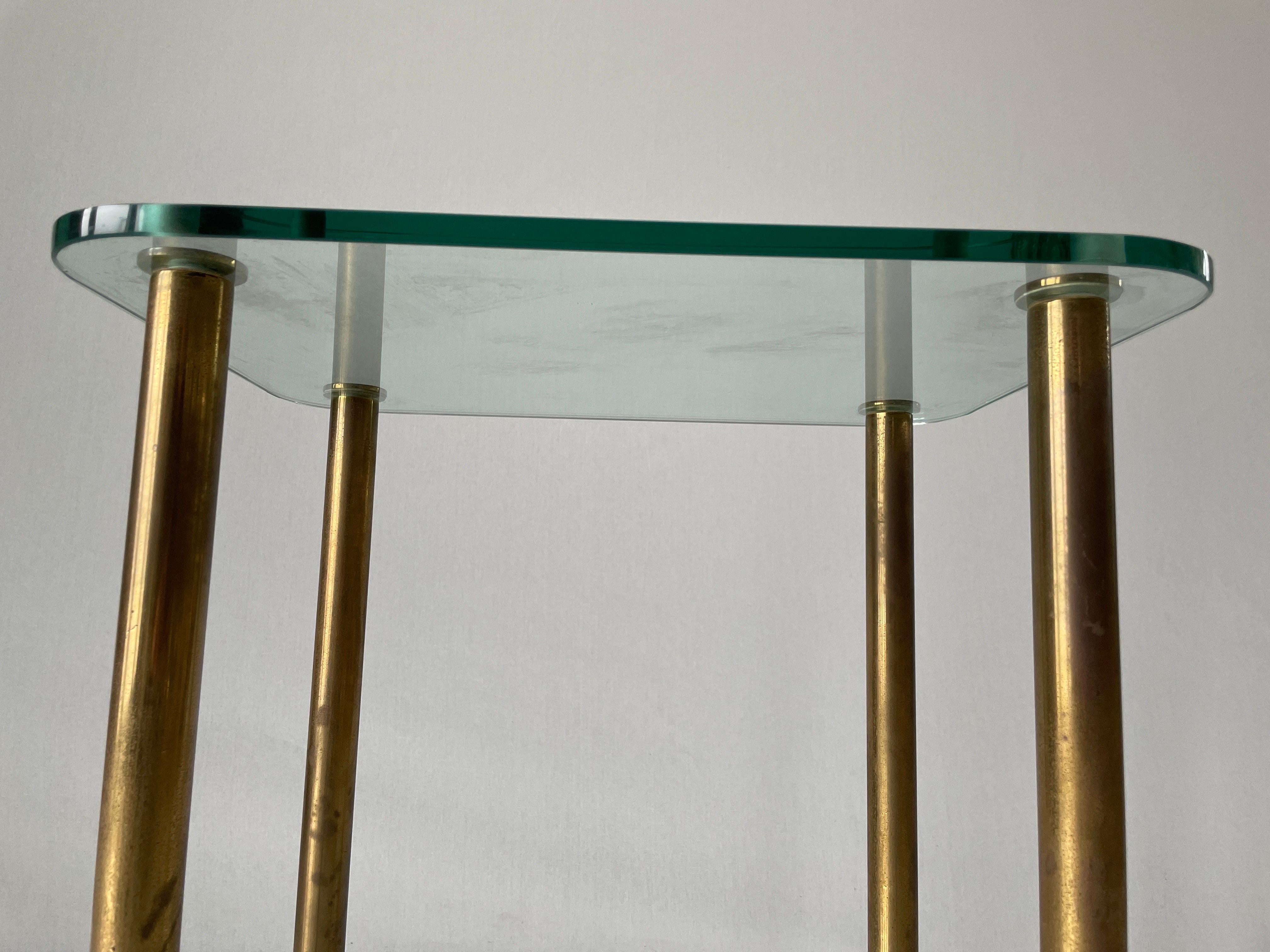 Mid-century Modern Greenish Thick Glass and Brass Side Table, 1960s, Italy For Sale 4