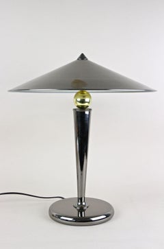 Mid-Century Modern Grey Chromed Table Lamp With Brass Sphere, Italy ca. 1970
