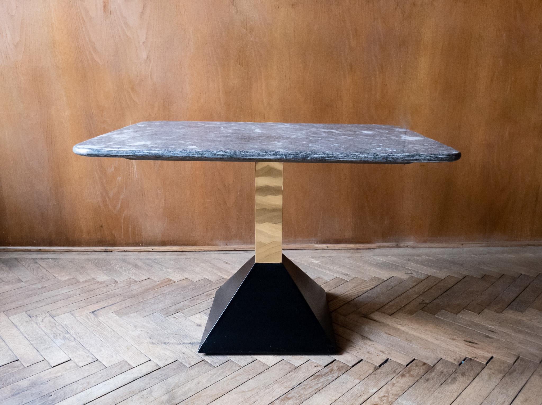 Italian Mid-Century Modern Grey Granite Brass Side Table, Italy, 1970s