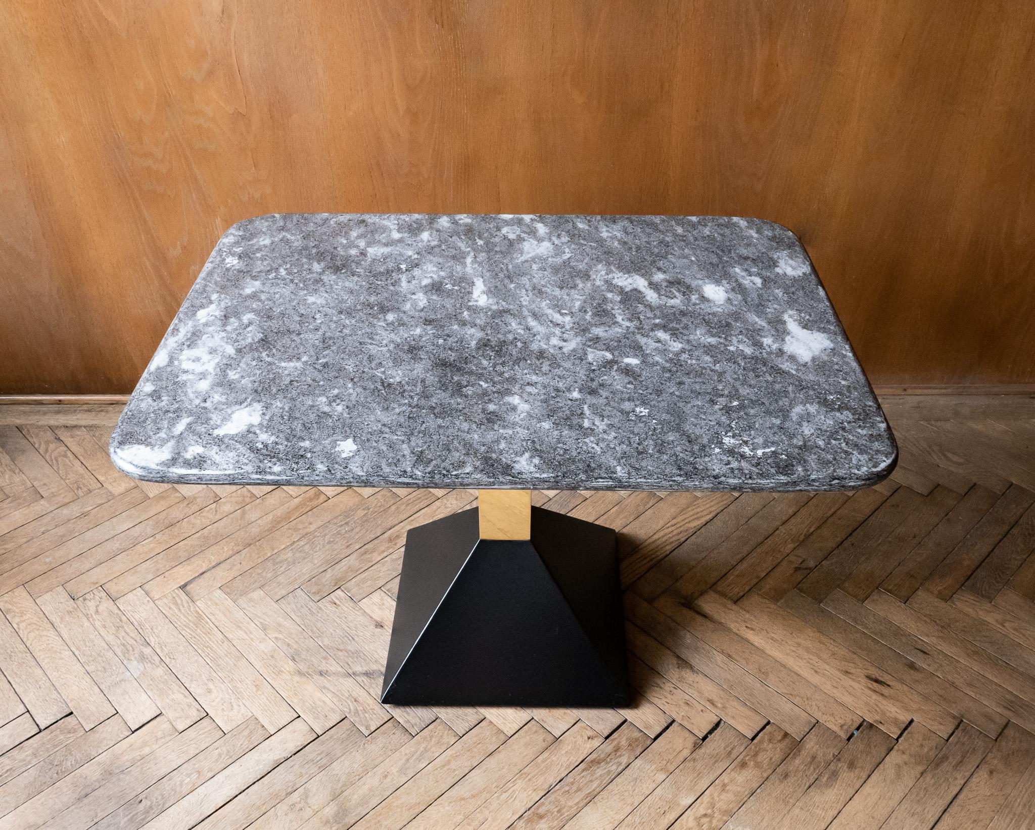 Lacquered Mid-Century Modern Grey Granite Brass Side Table, Italy, 1970s