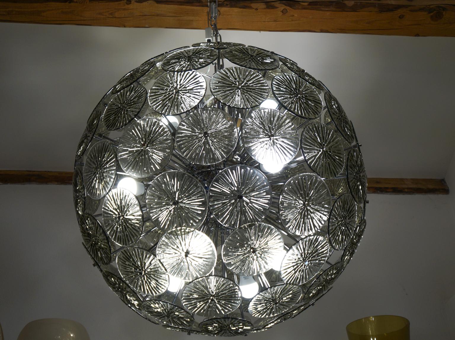 Late 20th Century Mid-Century Modern Grey Murano Glass Dischi Chandelier by Alberto Donà, 1990s For Sale