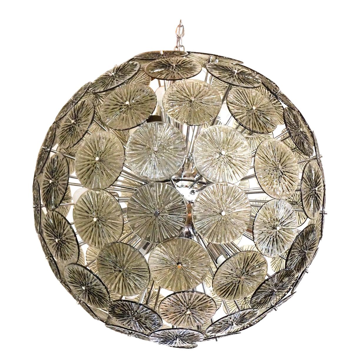 Mid-Century Modern Grey Murano Glass Dischi Chandelier by Alberto Donà, 1990s For Sale