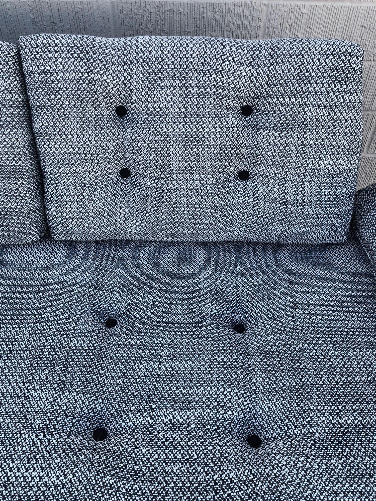 Mid Century Modern Grey Tweed and Walnut Pearsall Gondola Sofa 6