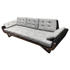 Vintage Mid Century Modern Grey Tweed and Walnut Pearsall Gondola Sofa