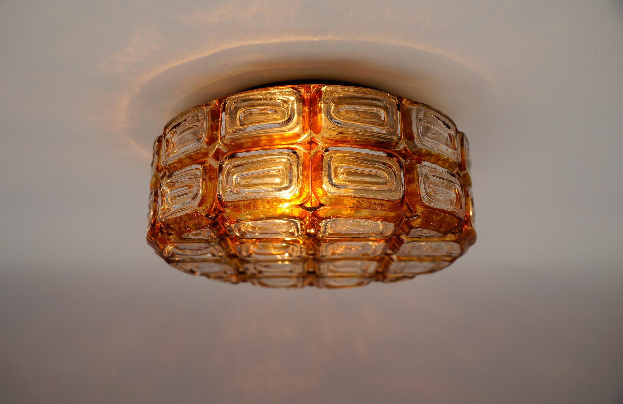 Mid-Century Modern Grid Glass Flush Mount, Deutschland 1960er Jahre (Metall) im Angebot